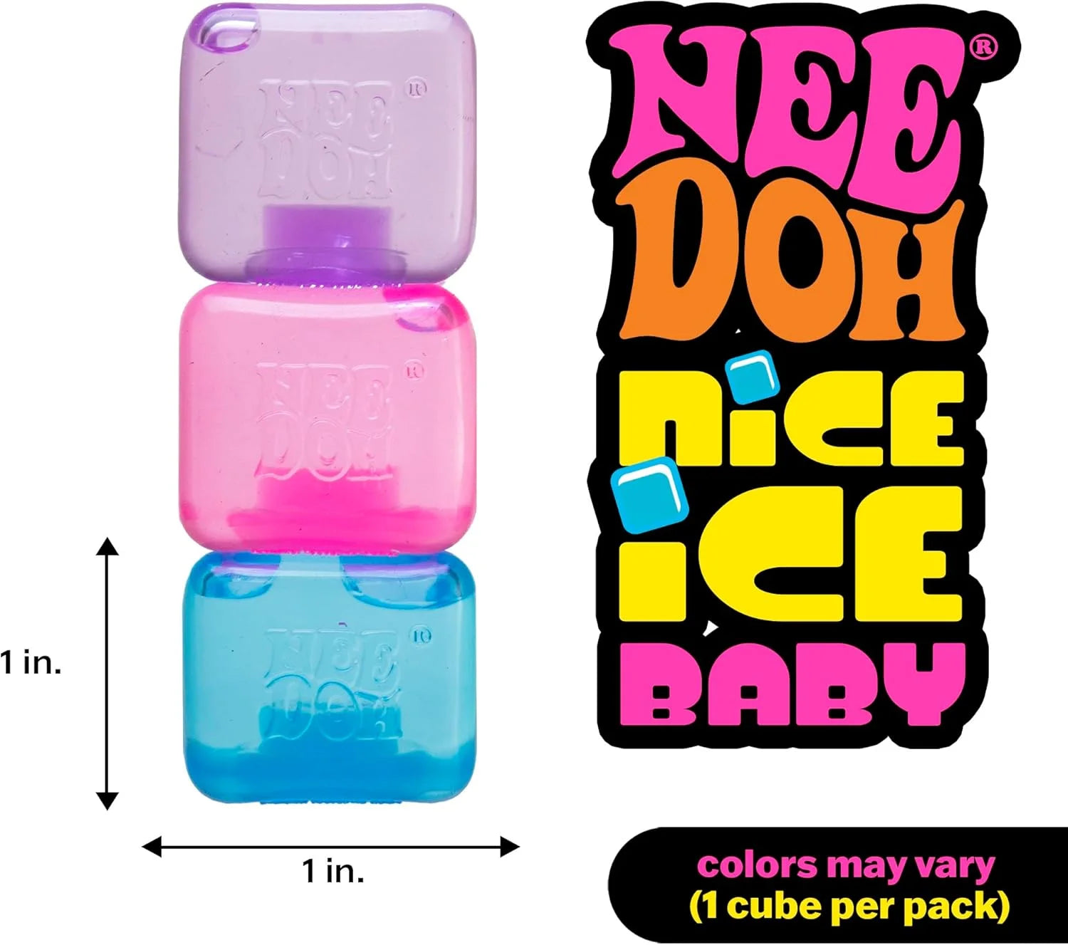 Needoh Nice Ice Baby - Sensory Squeeze Toy - Single Mini Nice Cube in Assorted Colors - Ages 3+ (Pack of 1)