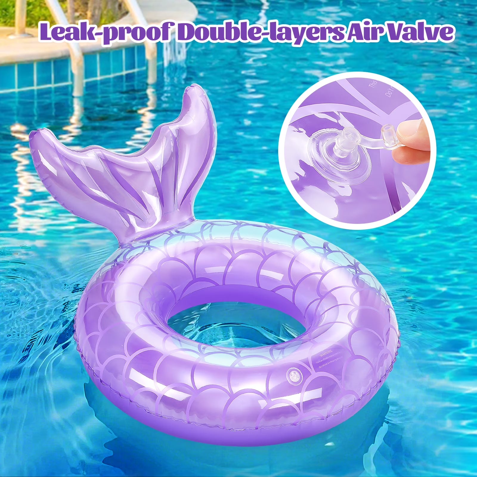 2 Pack Mermaid Tail Pool Float, Inflatable Swimming Ring Floaties Tubes, Rainbow & Purple