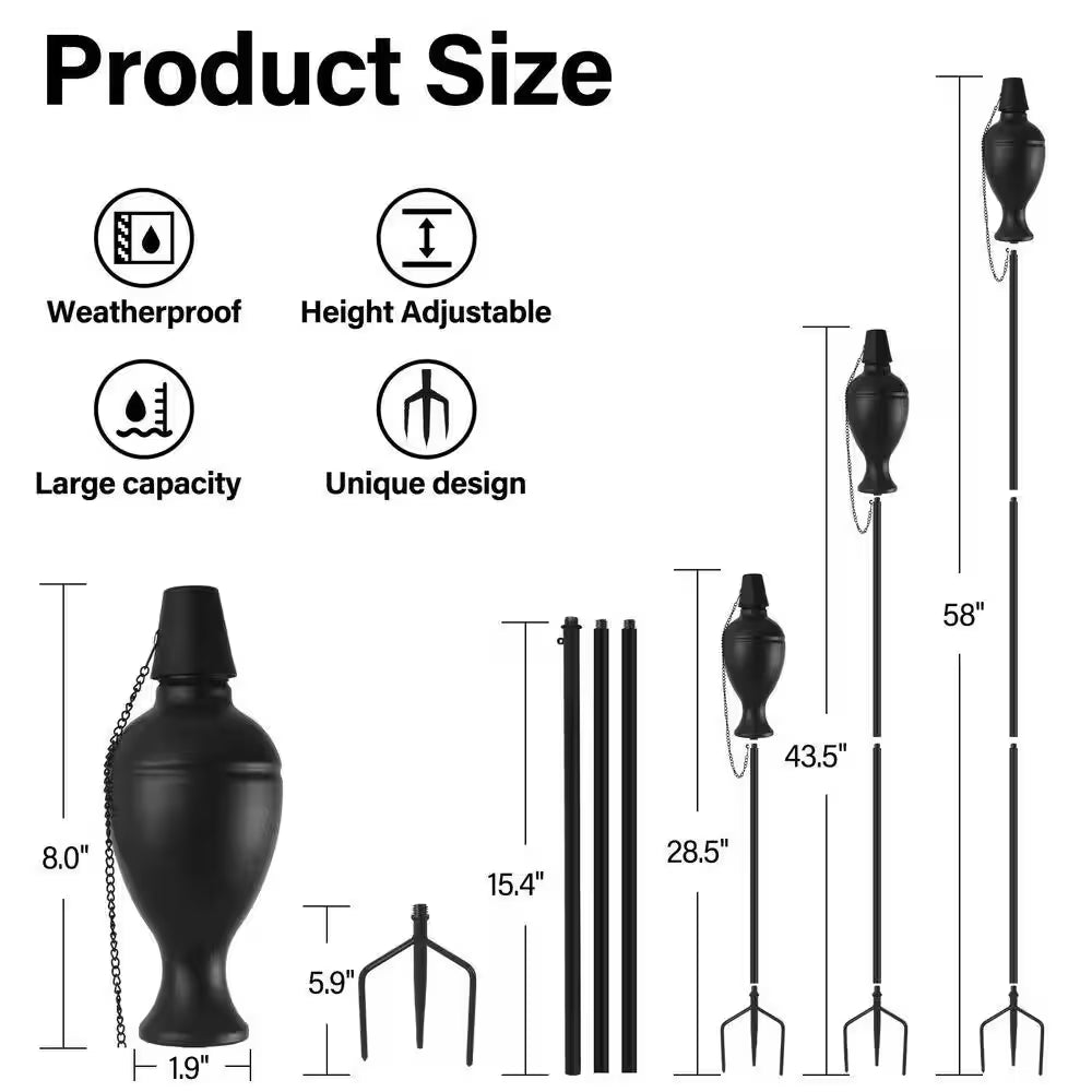 6 Pack Metal Torches for Outside, Upgraded Metal Torches with 3-Prong Grounded Stake, 58-Inch Citronella Torches