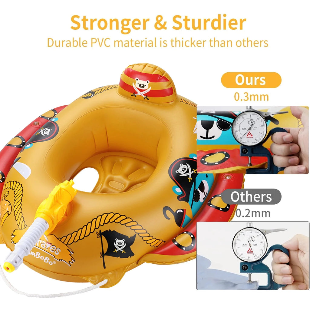 Summer Inflatable Pirate Boat Pool Float for Kids with Built-In Squirt Blaster, Toddler Pool Float Kids Inflatable Swim Seat Boat Ship Pool Toys for Toddlers and Children