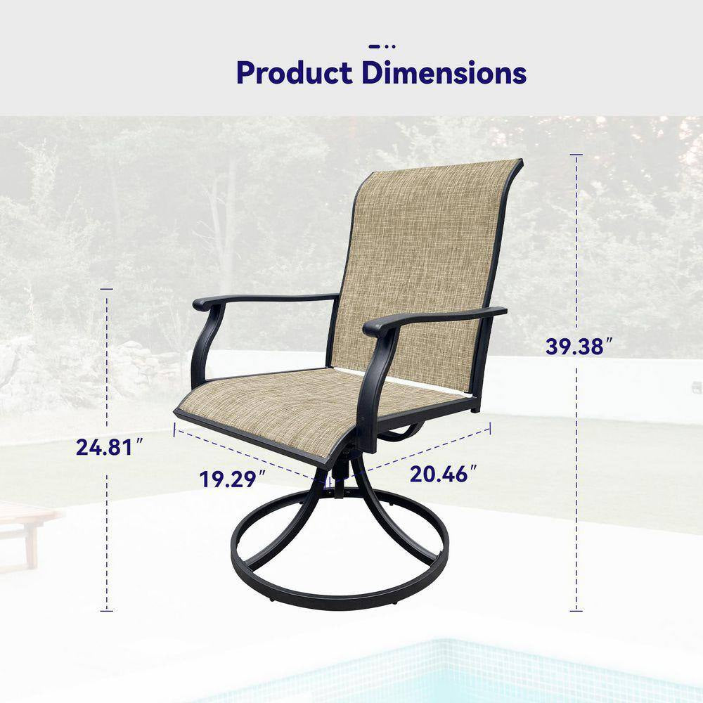 2-Pieces Browntextilene Outdoor Swivel Dining Chairs Lawn Chairs for Front Porch Backyard Deck