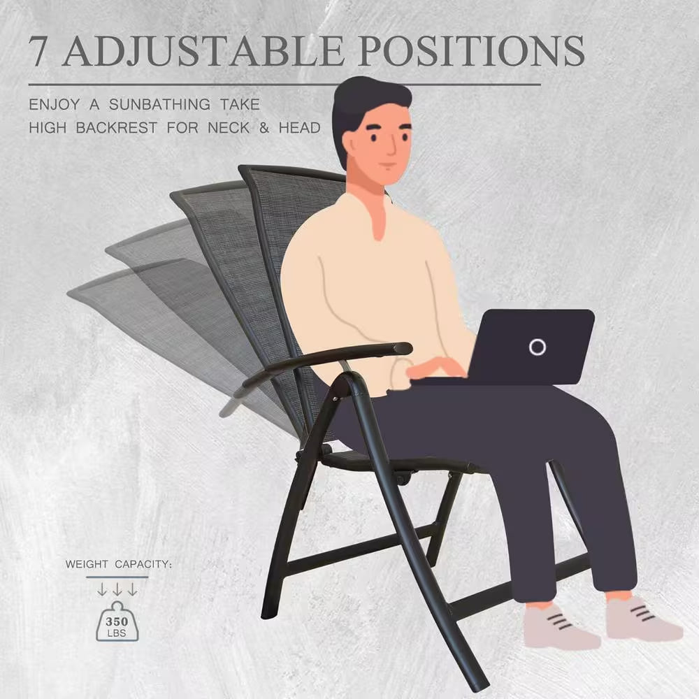 Patio Folding Patio Chairs (Set of 2), Aluminium Reclining Lawn Chairs with Adjustable Backrest