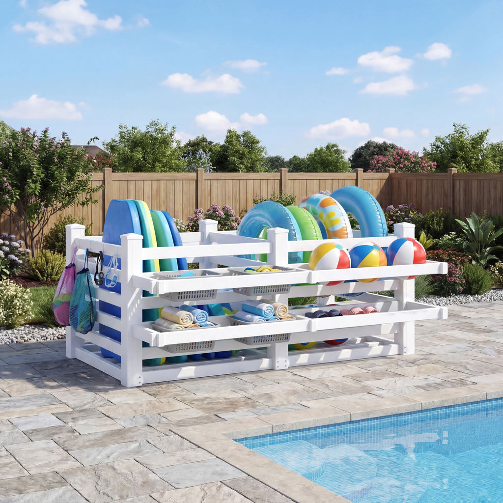 Extra Large Poolside Organizer, 64In W X 92In L X 38In H Waterproof Outdoor Pool Float Storage Bin, Upgraded Oversized Version for Pool Toys & Floats Storage& Pool Deck