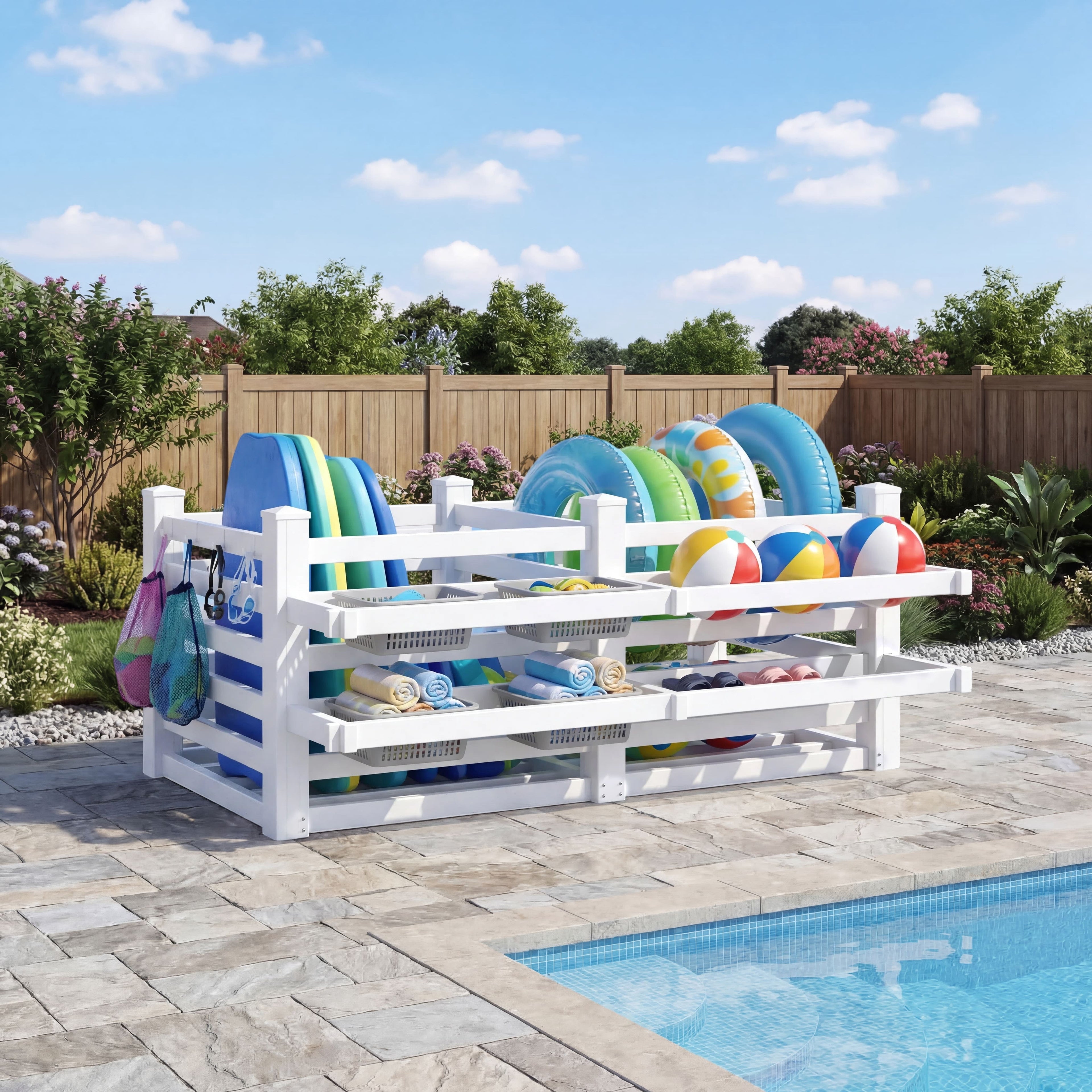 Extra Large Poolside Organizer, 64In W X 92In L X 38In H Waterproof Outdoor Pool Float Storage Bin, Upgraded Oversized Version for Pool Toys & Floats Storage& Pool Deck