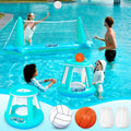 Inflatable Pool Float Set Pool Volleyball Net & Basketball Hoops, Summer Pool Toys for Kids and Pool Game Adults, Volleyball Court (105”X28”X35”)|Basketball (27”X23”X27”),L-Blue