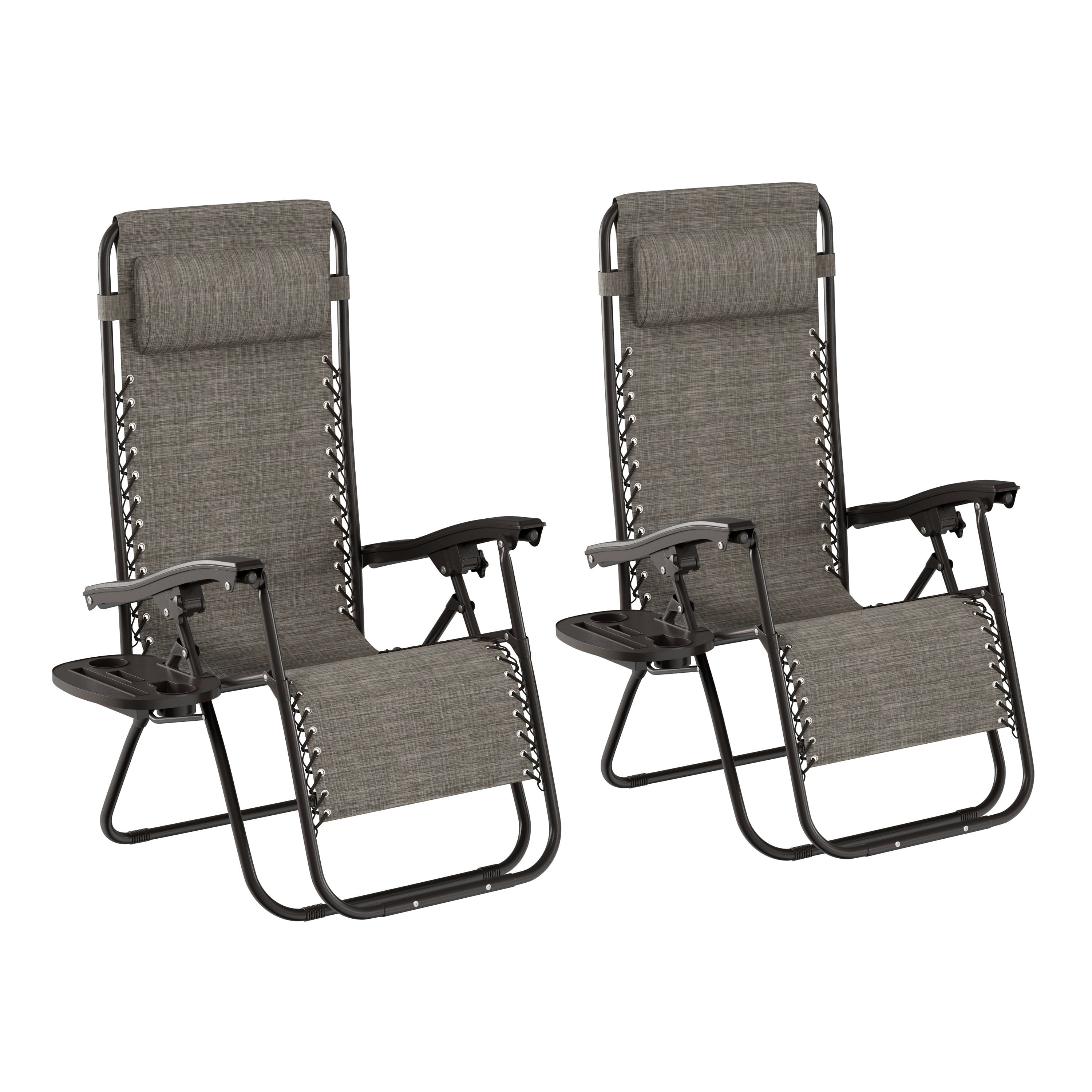 Set of 2 Outdoor Zero Gravity Chairs with Side Table (Gray)