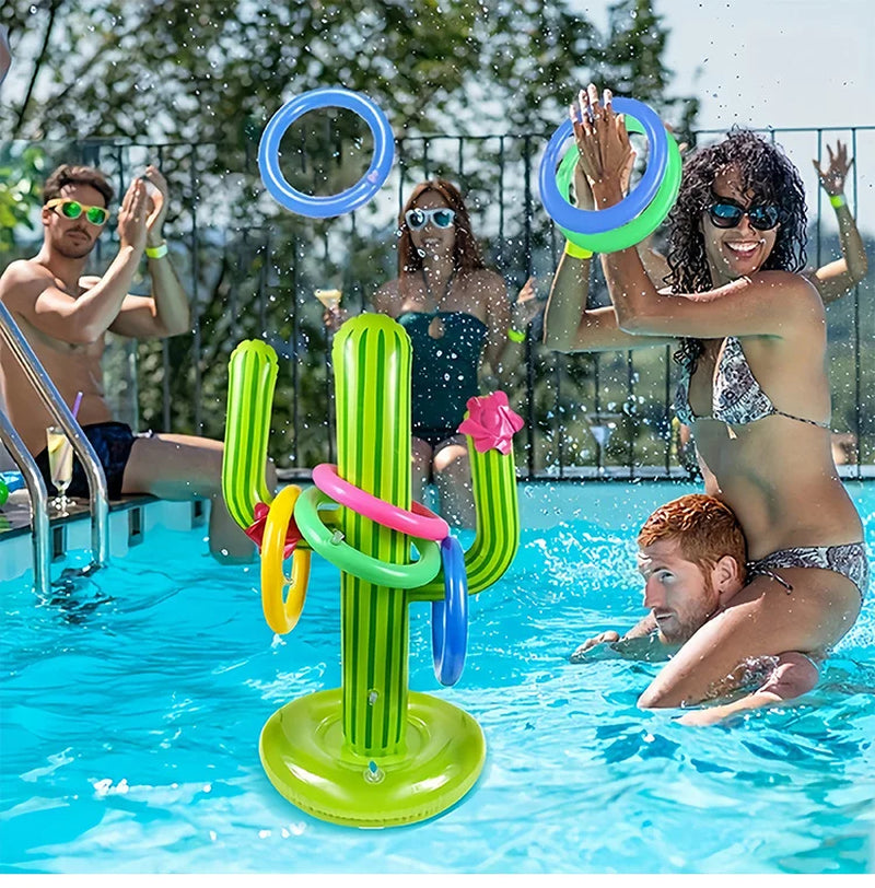 Pool Toys Games Set, Floating Basketball Hoop Inflatable Cross Ring Toss Game Toys for Kids Adults, Summer Party Swimming Pool Water Games