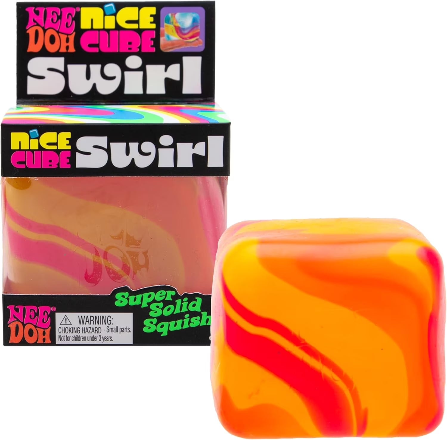 Schylling  Nice Cube Swirl - Sensory Toy with a Super Solid Squish - Unique, Swirling Color Blend - Ages 3 and up - Orange; One Cube per Pack