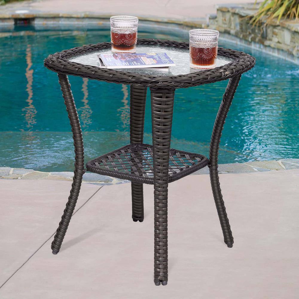 3-Piece Wicker Outdoor Patio Conversation Seating Set with Red Cushions and Coffee Table for Patio, Garden, Backyard