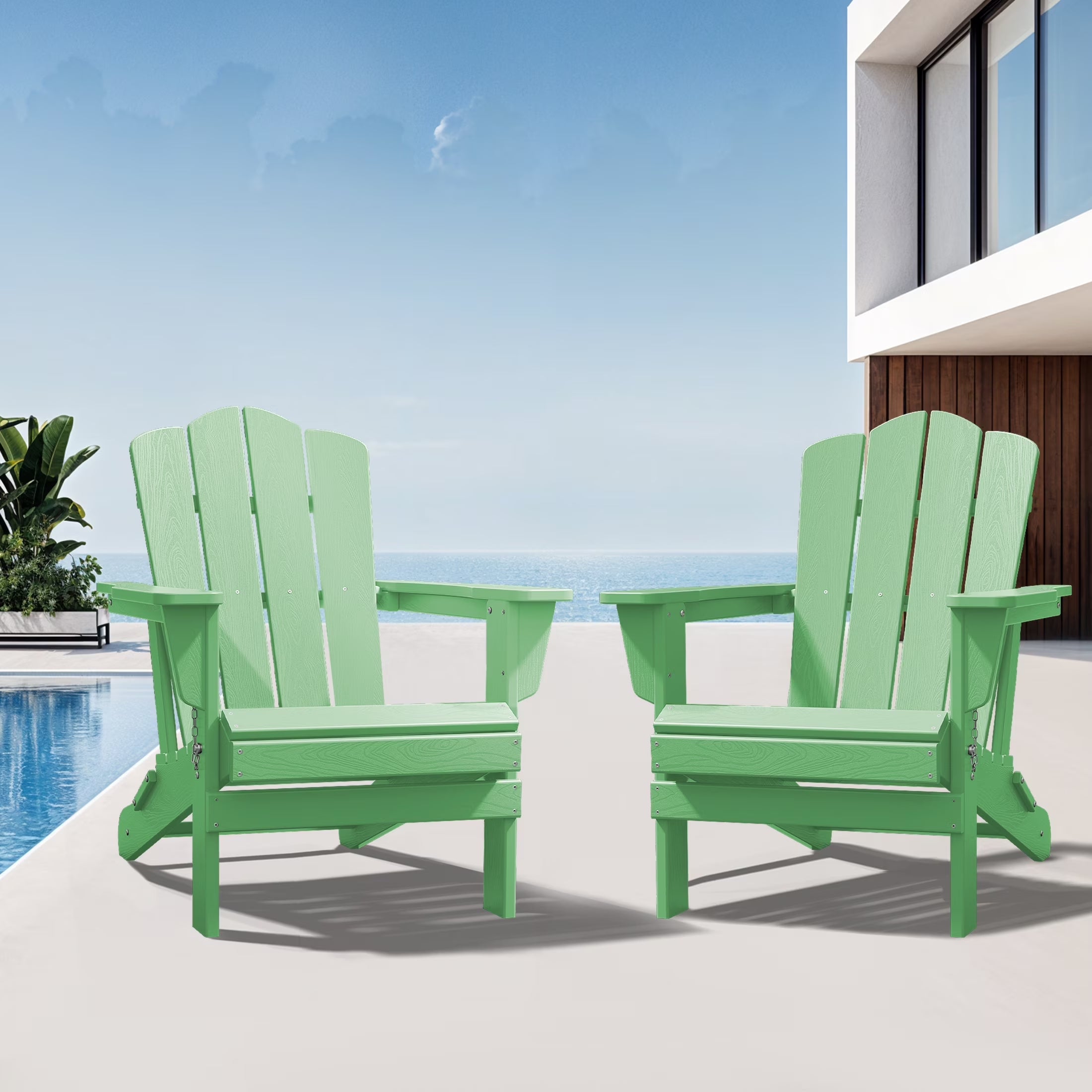 Adirondack Chair, 2PC Plastic Folding Outdoor Patio Chairs, outside HDPE Chairs for Lawn, Yard, Light Green