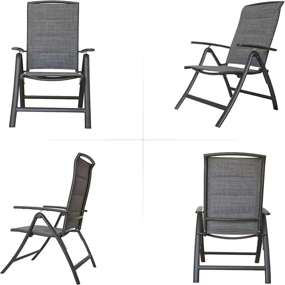 Padded Outdoor Lounge Chair Folding Lawn Chairs Patio Dining Chairs with Adjustable High Backrest, Set of 2