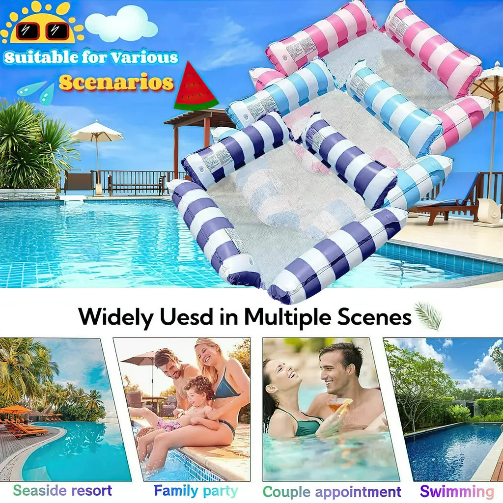 Pool Floats, Upgraded 4-In-1 Inflatable Water Hammock, Pool Toys for Adults, Portable Floating Lounger for Pool, Beach, Capacity 220 Lbs, Blue