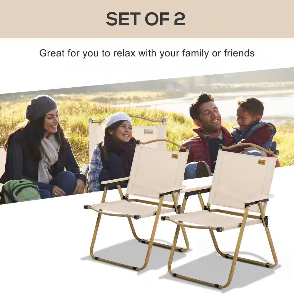 Set of 2 Camping Chair, Lightweight Folding Chair, Portable Armchairs, Perfect for Festivals, Fishing, Beach, Khaki