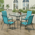 Patio Dining Set of 5, Outdoor Furniture Set with 4 Stackable Textilene Armchairs & Square Table, Light Blue