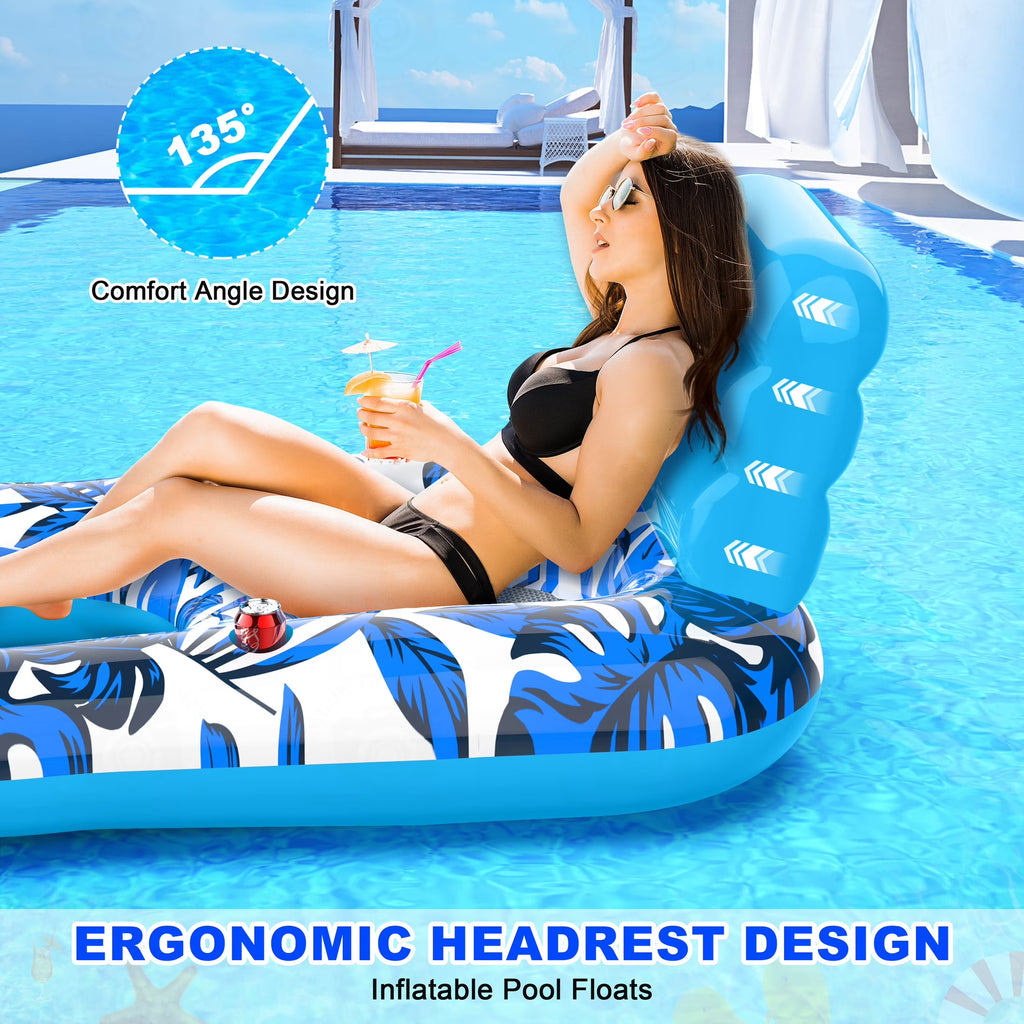 Blue Pool Floats, 57"X36" Inflatable Water Floats Water Mat, Comfort Pool Toys Pool Mat for Adults