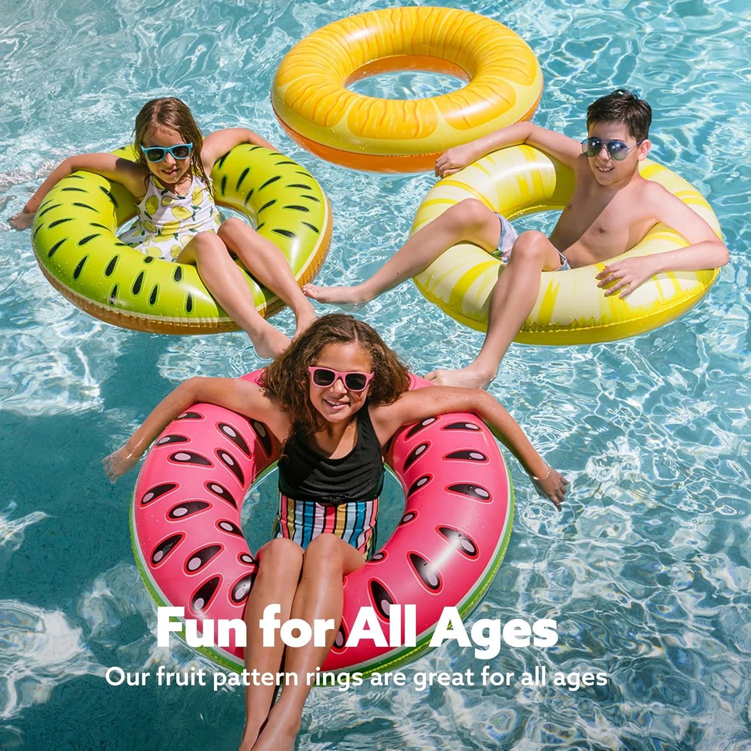 4 Packs 32'' Inflatable Pool Floats Fruit Tube Rings, Fruit Pool Tubes, Pool Floaties Toys, Beach Swimming Party Toys for Kids and Adults