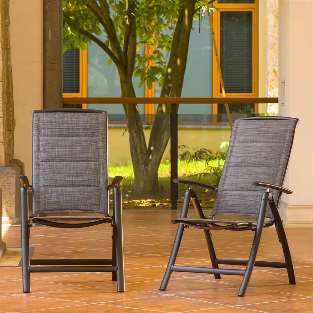 Padded Outdoor Lounge Chair Folding Lawn Chairs Patio Dining Chairs with Adjustable High Backrest, Set of 2