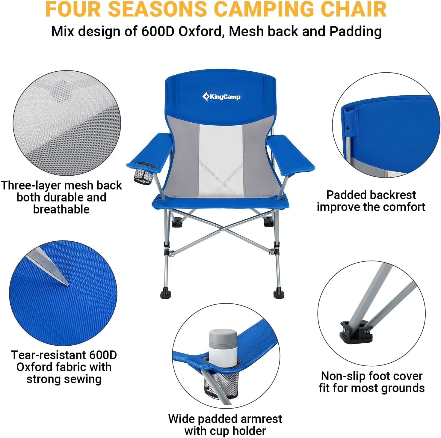Camping Folding Chair Outdoor Lawn Chairs Folding for outside Oversized Mesh Back Portable Lightweight Camping Chair for Heavy Duty Adults with Cup Holder Padded Armrest Supports 300 Lbs