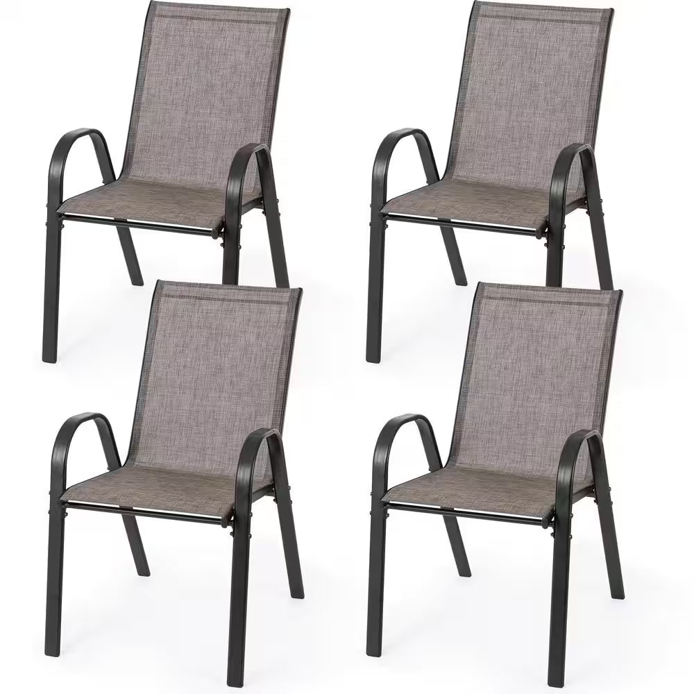 Stackable Patio Dining Chairs Set of 4 Textilene Iron Patio Chairs Patio Dining Chairs for Lawn, Poolside, Garden, Brown