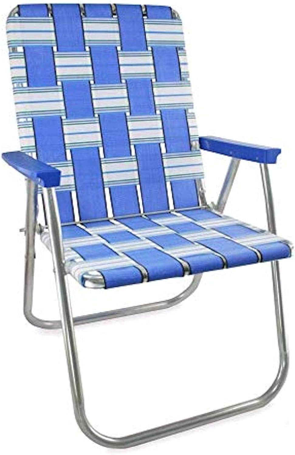 Folding Aluminum Outdoor Patio Lawn Chair | Heavy-Duty Webbed Chairs for Camping, Sports, Beach, Yard & Tailgating | Lightweight Portable | Classic - Blue Sands with Blue Arms