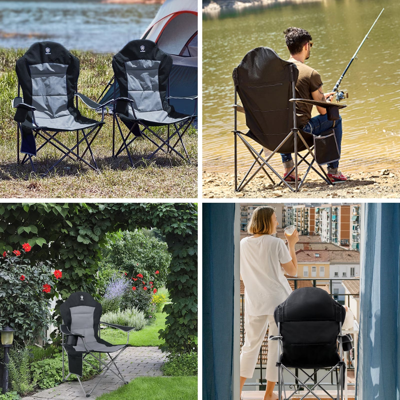 Oversized Camping Chair with High Back Padded Folding Portable Lawn Chairs Lightweight Sturdy Steel for Adults Foldable Outdoor Chair , Blue