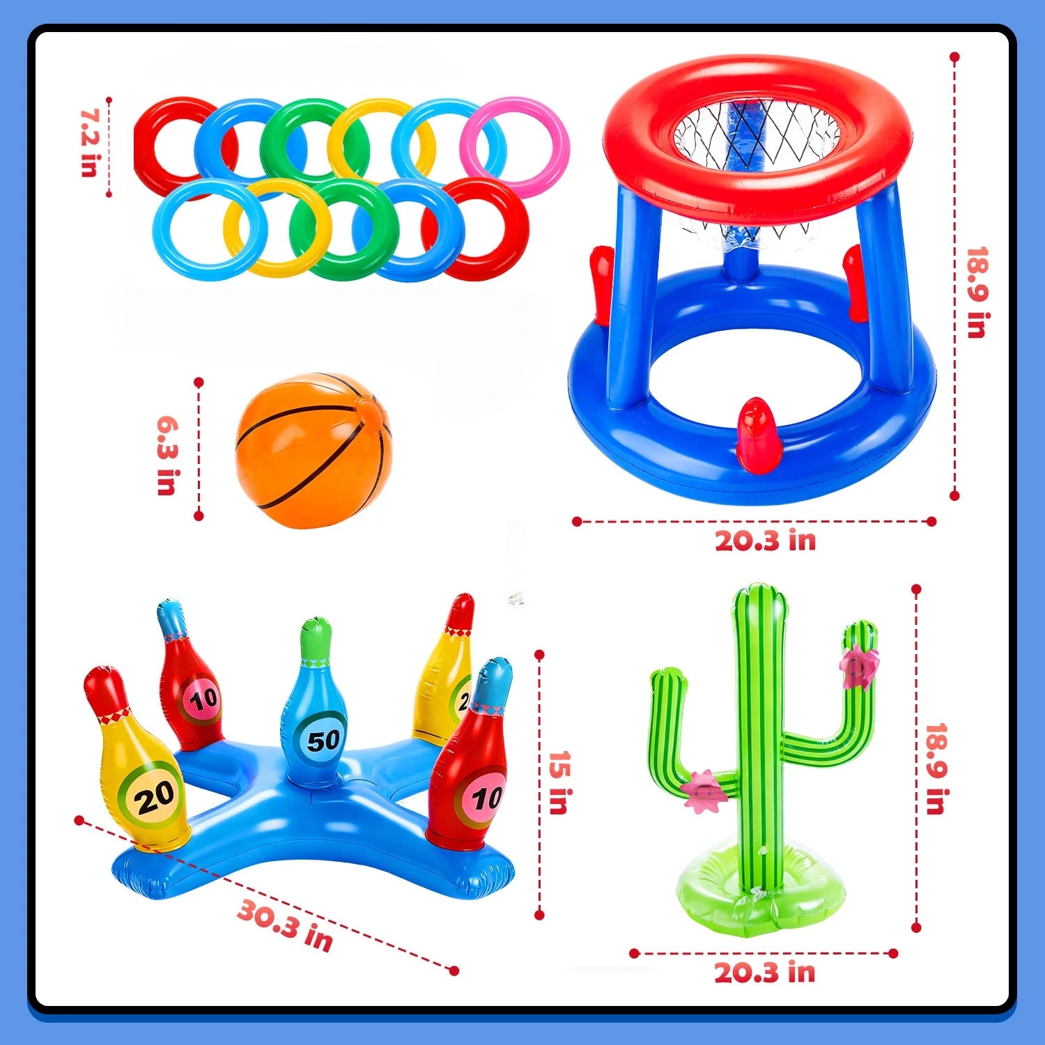 Pool Toys Games Set, Floating Basketball Hoop Inflatable Cross Ring Toss Game Toys for Kids Adults, Summer Party Swimming Pool Water Games