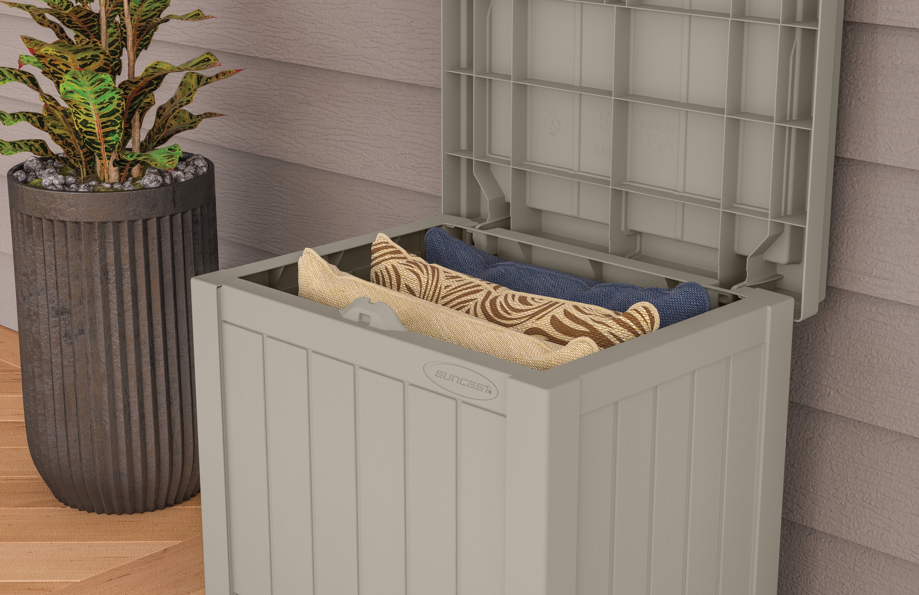 22-Gal. Weather-Resistant Resin Outdoor Storage Deck Box and Bench, Light Taupe