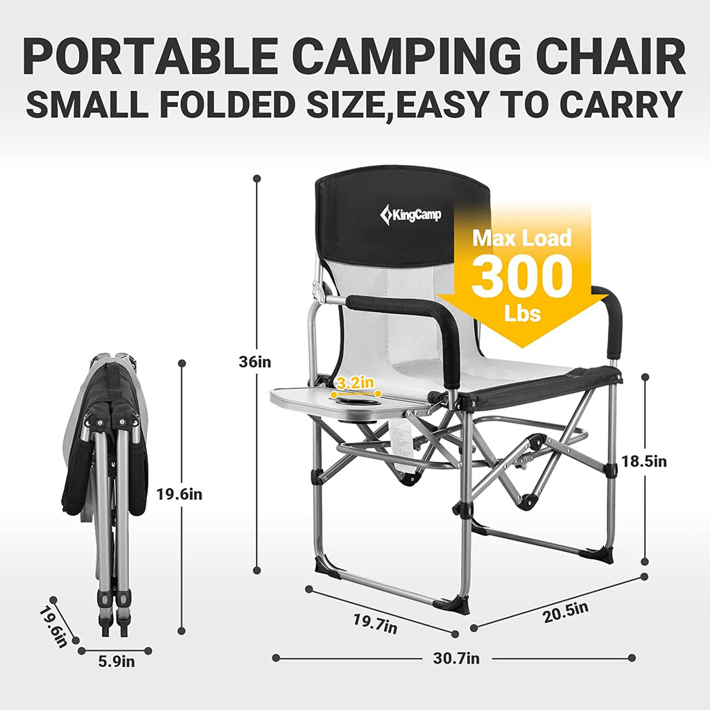 Camping Director Chair for Adults 2 Pack Heavy Duty Folding Lawn Chair for outside with Side Table Mesh Back Padded Armrest Support 300 Lbs for Outdoor Beach Backyard