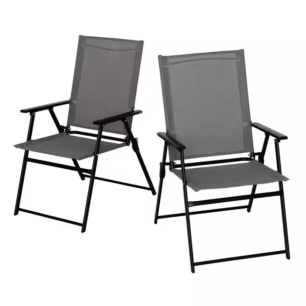 Metal Outdoor Dining Chairs Patio Folding Lawn Chair-Gray (Set of 2)