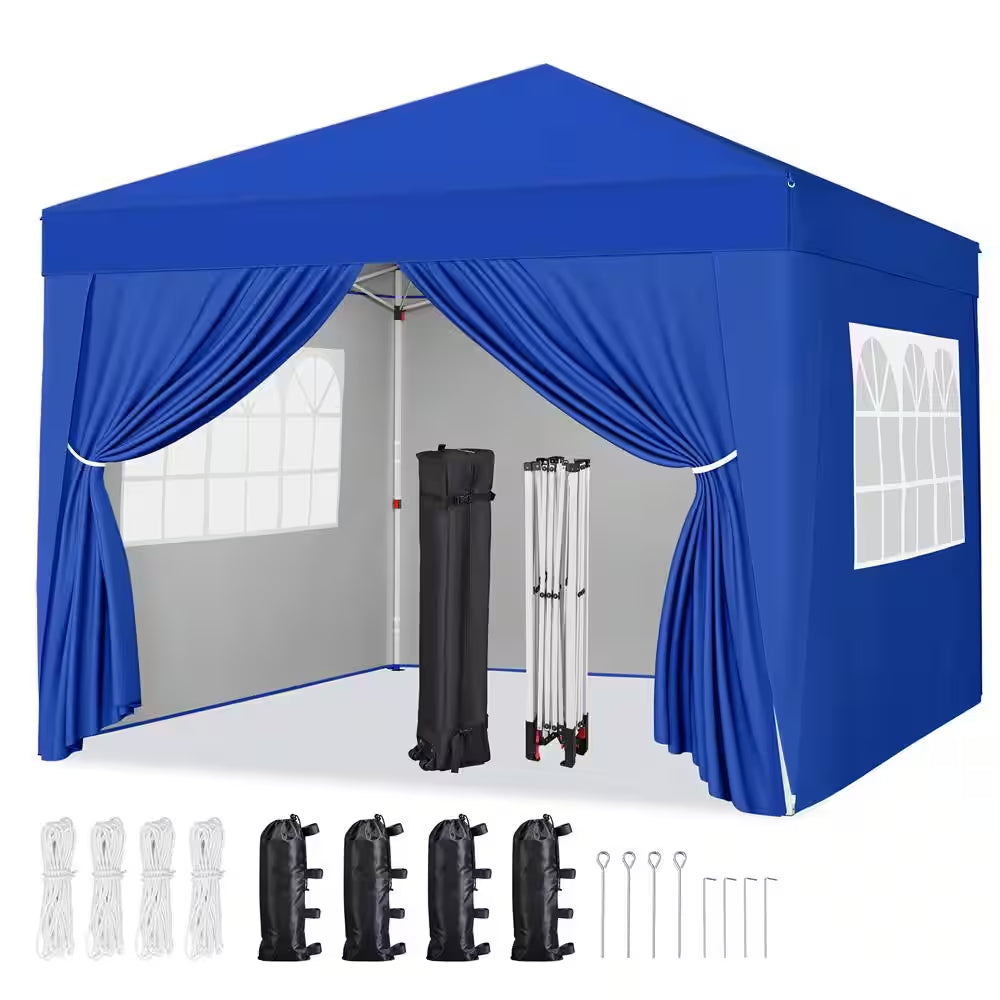 8 Ft. X 8 Ft. Blue Pop up Canopy Tent with 4 Sidewalls
