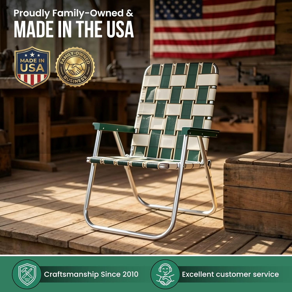 Folding Aluminum Outdoor Patio Lawn Chair | Heavy-Duty Webbed Chairs for Camping, Sports, Beach, Yard & Tailgating | Lightweight Portable | Classic - Blue Sands with Blue Arms