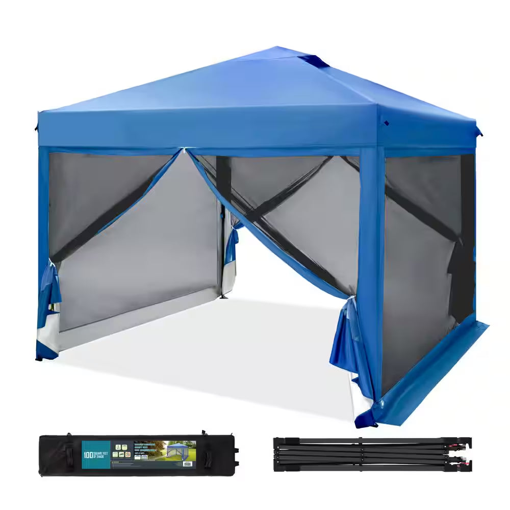 10 Ft. X 10 Ft. Blue Outdoor Patio Pop-Up Canopy with Netting
