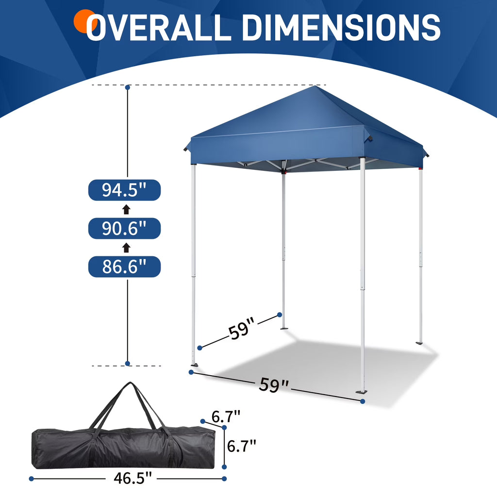 Portable 5Ft X 5Ft Canopy Tent for Patio, Foldable Gazebo for Backyard, Blue Canopy