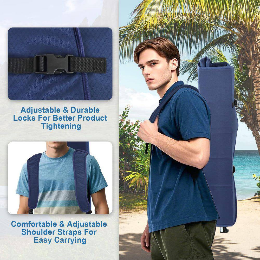 Blue Steel Folding Camping Chairs Lawn Beach Chairs with Canopy