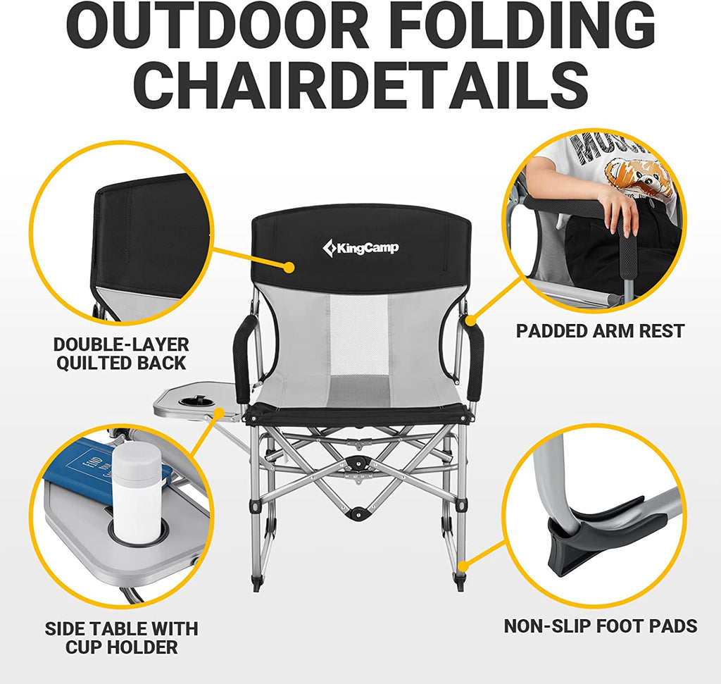 Camping Director Chair for Adults 2 Pack Heavy Duty Folding Lawn Chair for outside with Side Table Mesh Back Padded Armrest Support 300 Lbs for Outdoor Beach Backyard