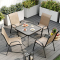 Outdoor Dining Set of 5, Patio Table and Chairs Set, Textured Glass Tabletop, 4 Stackable Patio Chairs, Patio Furniture, Balcony, Porch, Lawn- Brown