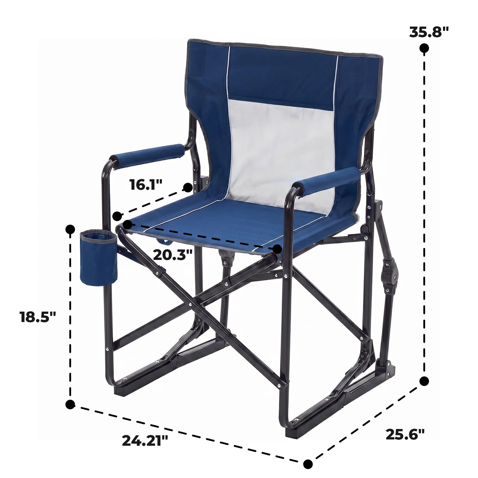 Outdoor Folding Rocking Camping Chair, Portable Mesh Lawn Chairs with Comfortable Mesh Backrest, Waterproof Armrests and Sturdy Frame