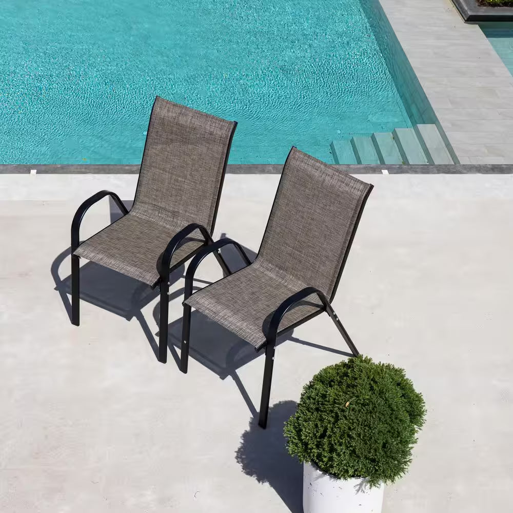 Stackable Patio Dining Chairs Set of 4 Textilene Iron Patio Chairs Patio Dining Chairs for Lawn, Poolside, Garden, Brown