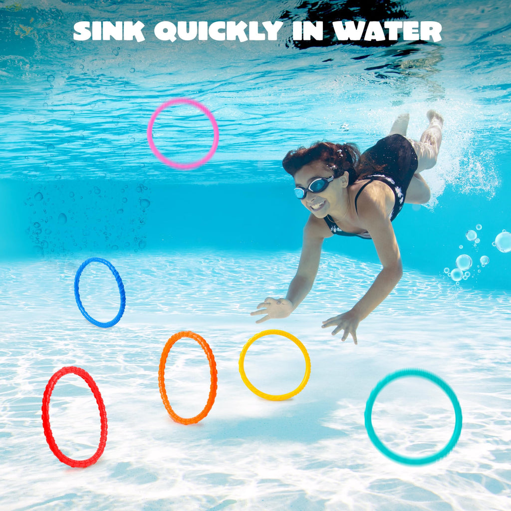 JOYIN Dive Rings Pool Toys, 8 Pcs Colorful Pool Rings for Kids, Underwater Training Pool Diving Rings, Swimming Pool Dive Ring Toy for Kids Gifts Summer Swim Water Fun Pool Games(Diving Circles)