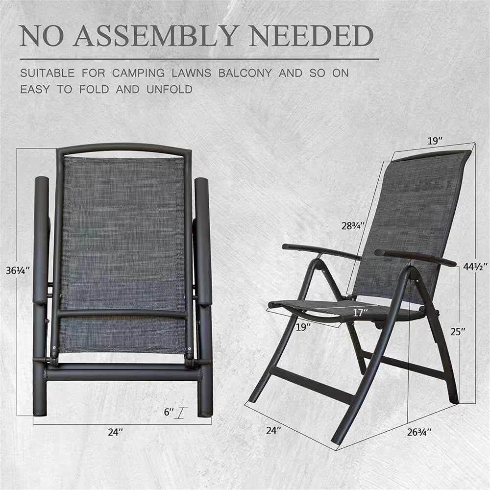 Patio Folding Patio Chairs (Set of 2), Aluminium Reclining Lawn Chairs with Adjustable Backrest