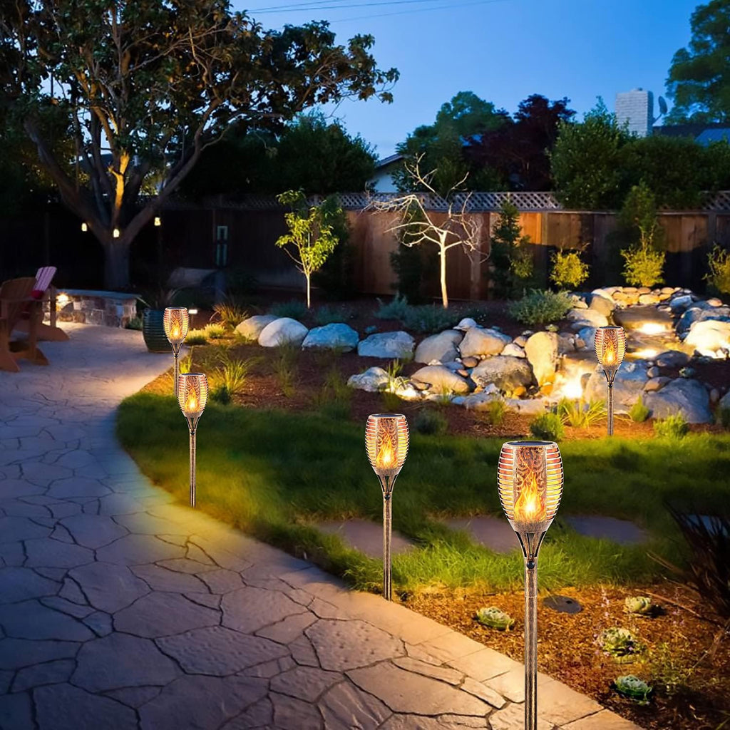 Solar Flickering Flame Torch,Solar Torch Lights 96 Leds Waterproof Solar Outdoor Light Christmas Decor Outdoor Lights Torches Dancing Flame Auto On/Off 4 Pack
