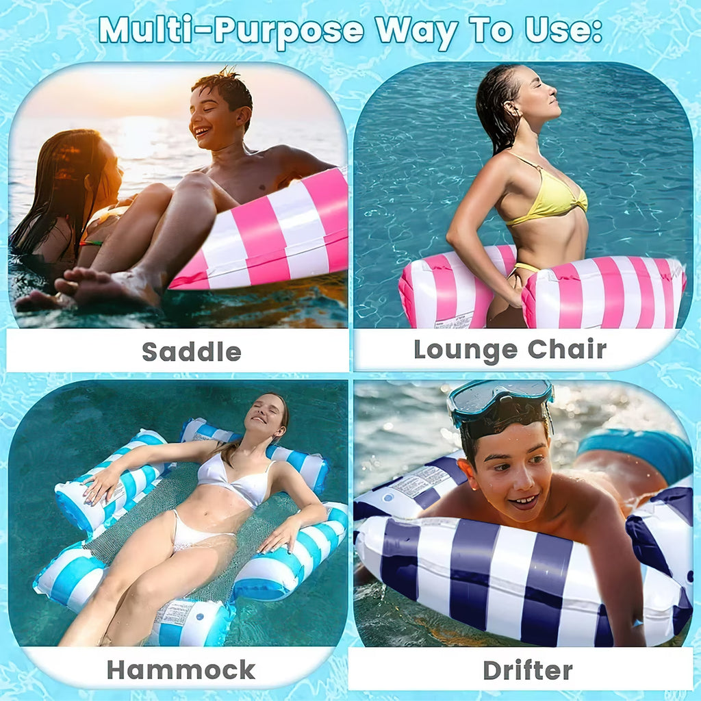 Pool Floats, Upgraded 4-In-1 Inflatable Water Hammock, Pool Toys for Adults, Portable Floating Lounger for Pool, Beach, Capacity 220 Lbs, Blue