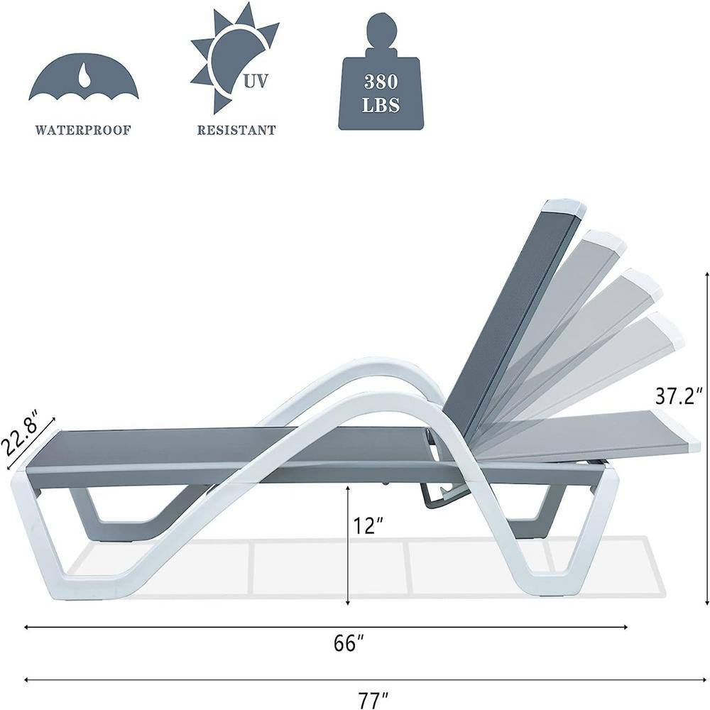 Patio Chaise Lounge Adjustable Aluminum Pool Lounge Chairs with Arm All Weather Pool Chairs for Outside, In-Pool, Lawn