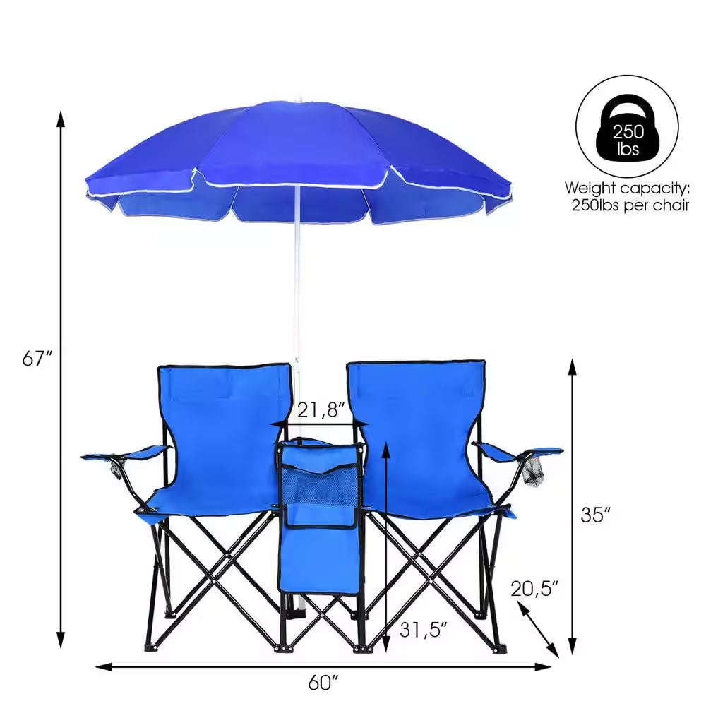 Steel Patio Portable Folding Double Lounge Chairs with Umbrella Bench and Lawn Chairs