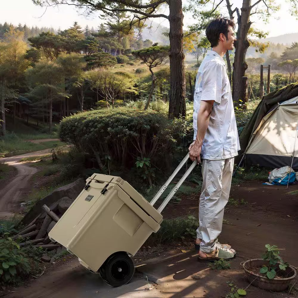 45 Qt. Cooler Towable Ice Chest Cooler with All-Terrain Wheels Leak-Proof for Camping