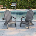 Charcoal Gray Plastic Foldable Adirondack Chair with Cup Holder, HDPE Lawn Chair, 350 Lbs., (Set of 2)