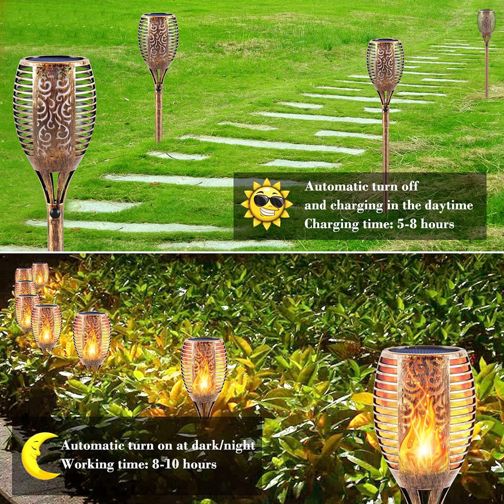 Solar Flickering Flame Torch,Solar Torch Lights 96 Leds Waterproof Solar Outdoor Light Christmas Decor Outdoor Lights Torches Dancing Flame Auto On/Off 4 Pack