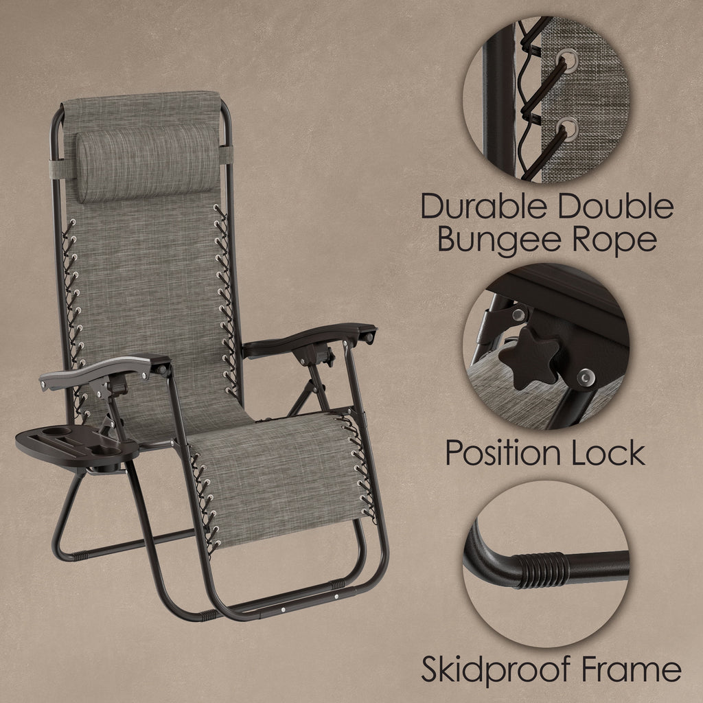 Set of 2 Outdoor Zero Gravity Chairs with Side Table (Gray)