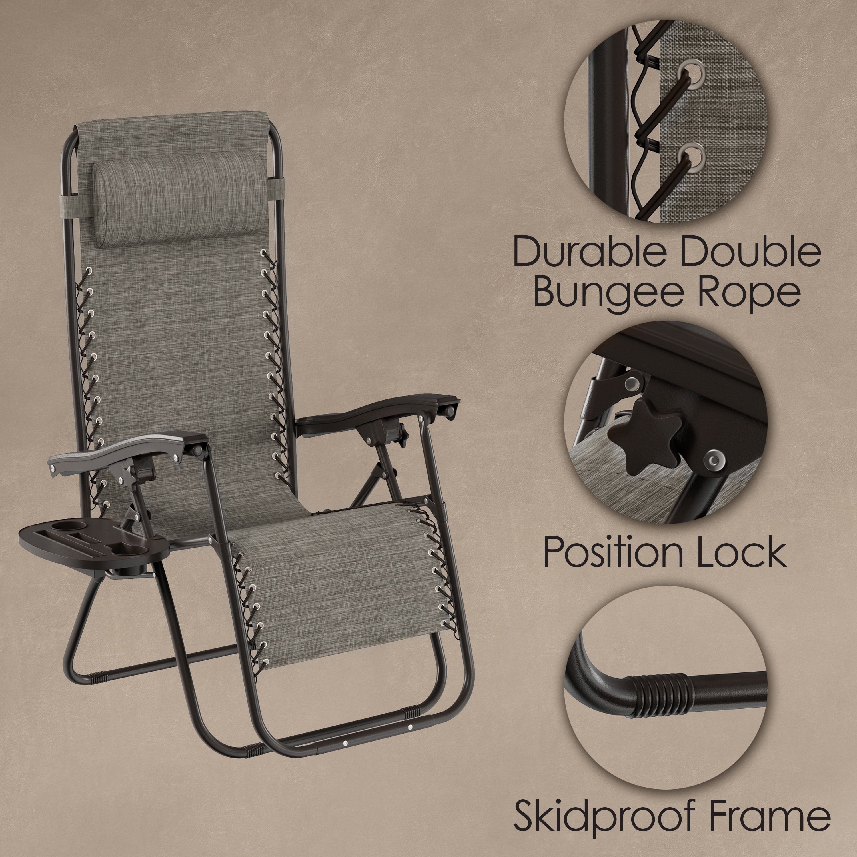 Set of 2 Outdoor Zero Gravity Chairs with Side Table (Gray)