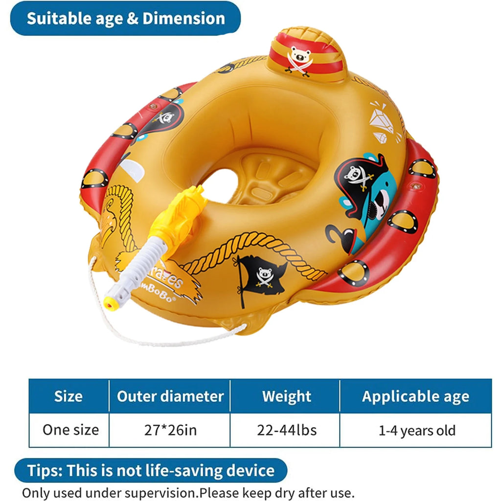 Summer Inflatable Pirate Boat Pool Float for Kids with Built-In Squirt Blaster, Toddler Pool Float Kids Inflatable Swim Seat Boat Ship Pool Toys for Toddlers and Children